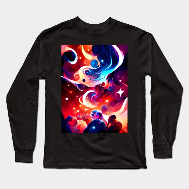 Heavenly Stars Dream - Fluid Abstract Pattern Long Sleeve T-Shirt by nelloryn